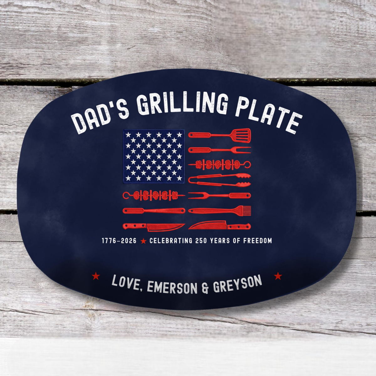 Personalized Dad Grilling Platter, Patriotic BBQ Plate, Custom Grill Master Gift, American Flag BBQ Tray, Fathers Day Gift from Kids