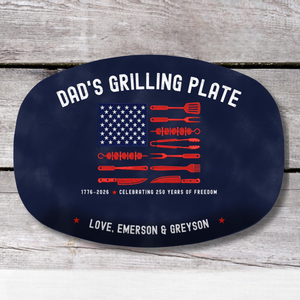 Personalized Dad Grilling Platter, Patriotic BBQ Plate, Custom Grill Master Gift, American Flag BBQ Tray, Fathers Day Gift from Kids