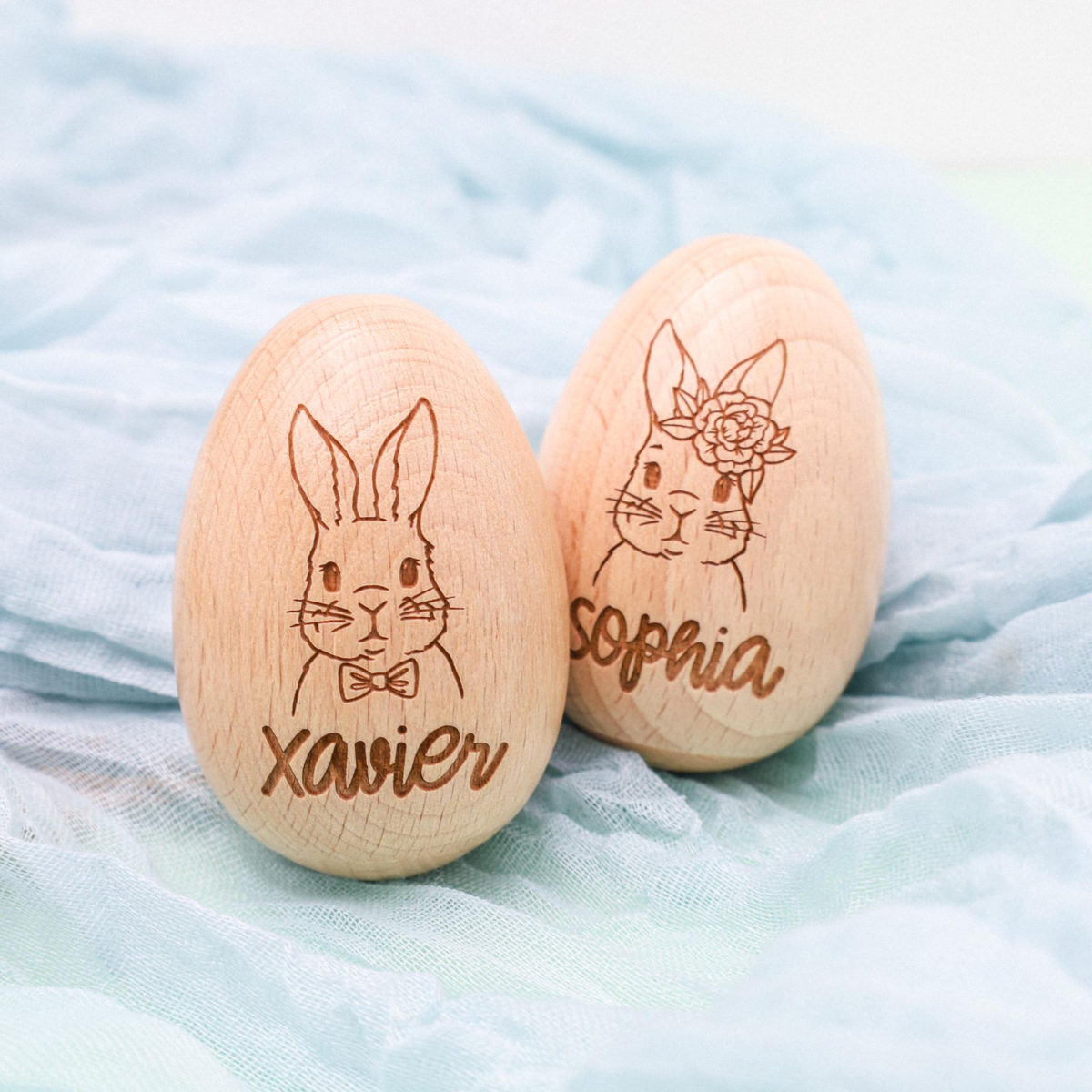 Personalized Wooden Engraved Easter Egg, Bunny Eggs with Name Eggs for Kids, Easter Basket Decoration, Unique Easter Decor, Custom Wood Egg