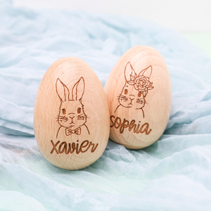Personalized Wooden Engraved Easter Egg, Bunny Eggs with Name Eggs for Kids, Easter Basket Decoration, Unique Easter Decor, Custom Wood Egg