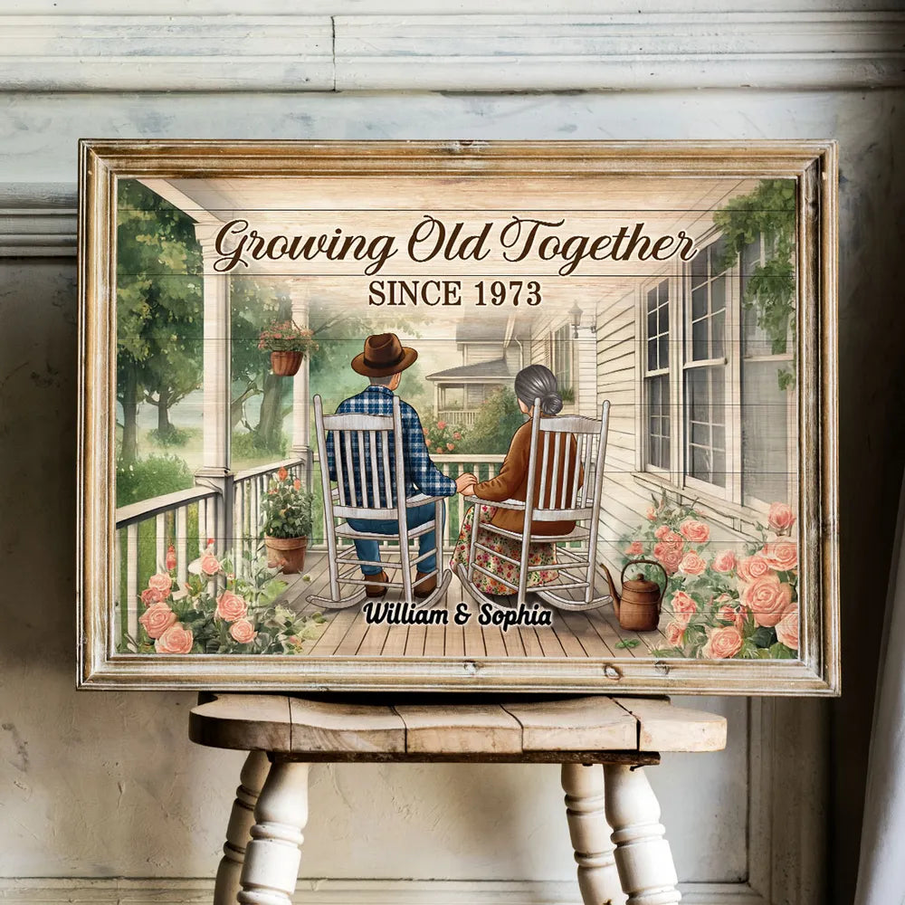 Old Couple Growing Old Together - Personalized Canvas - Anniversary Gift, Valentine's Day Gift For Couple