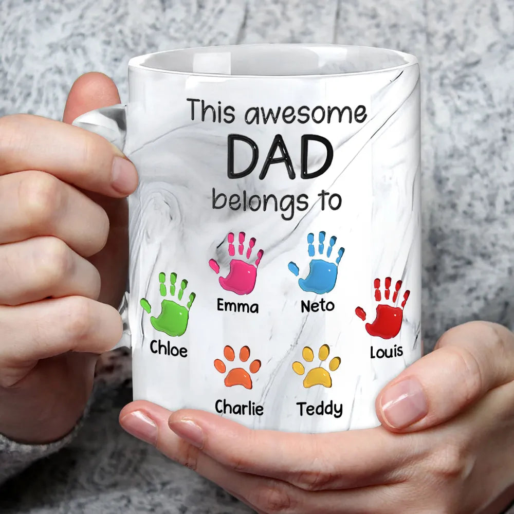 This Awesome Dad Belongs To Kids - Personalized Marble Mug - Gift For Dad, Papa, Father's Day Gift