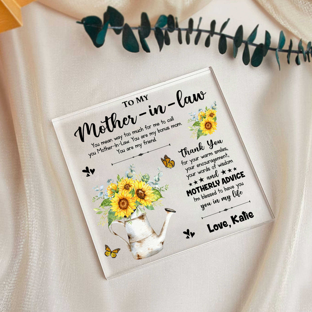 To My Mother-in-law Thank You For Your Warmest Smile - Personalized Acrylic Plaque - Gift For Mother-in-law, Mother's Day, Birthday Gift