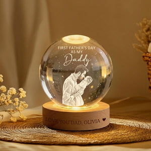 First Father's Day Ball Night Light, Personalized Dad Night Light, Custom Daddy Gift, New Dad Keepsake, LED Crystal Ball Gift For Dad