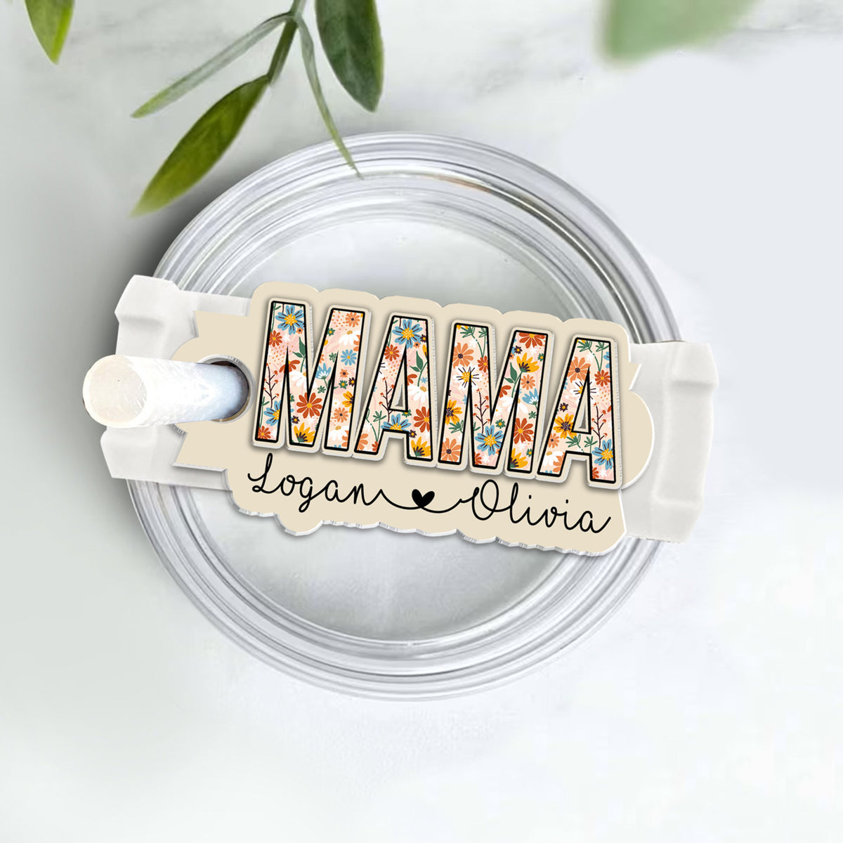 Personalized Mama With Kids Name Tumbler Name Tag, Tumbler Lid Mama Plate Topper, Mom Tumbler Lid Tag, Gift For Mom