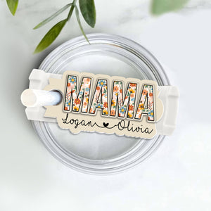 Personalized Mama With Kids Name Tumbler Name Tag, Tumbler Lid Mama Plate Topper, Mom Tumbler Lid Tag, Gift For Mom