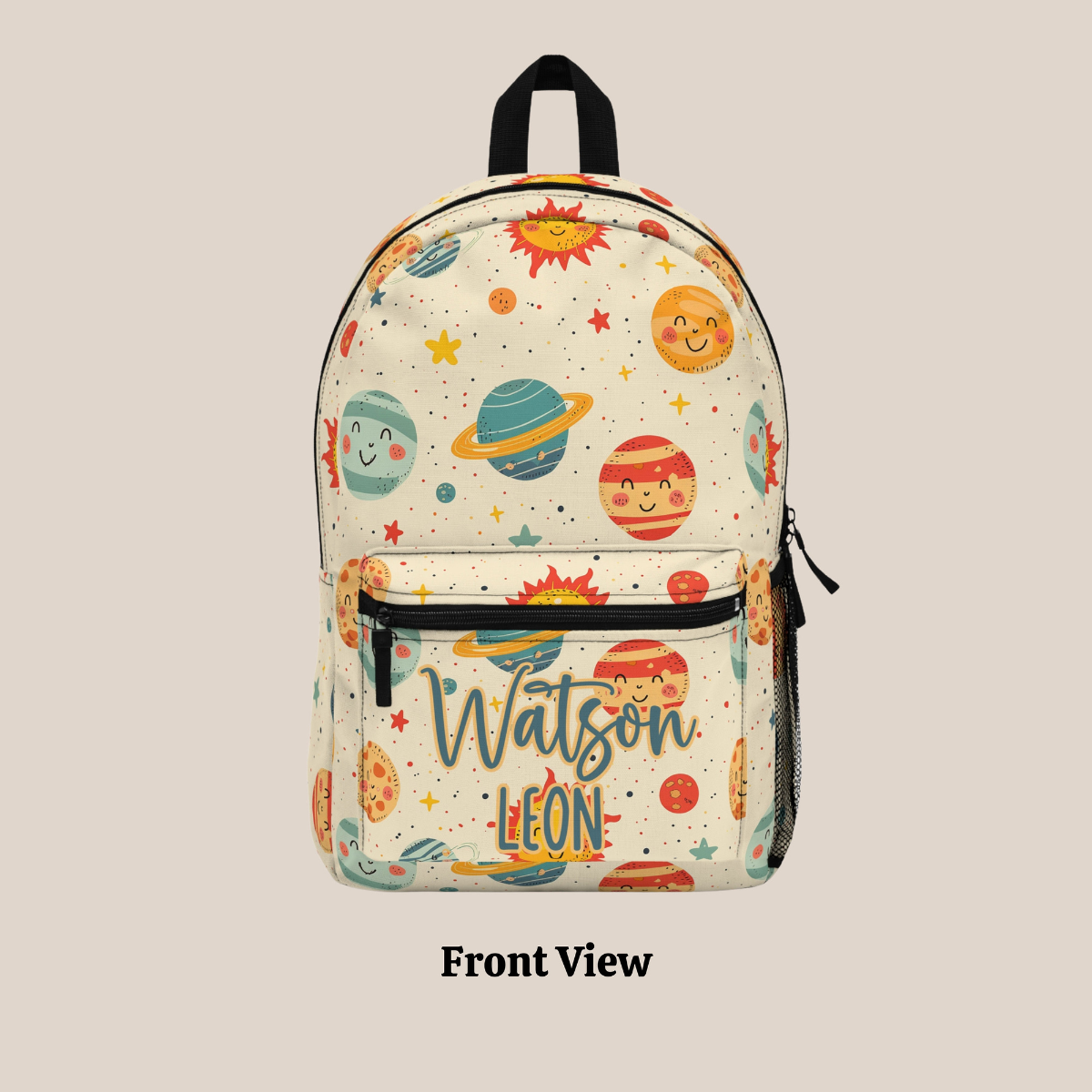 Personalized Smiley Face Space Backpack, Back To School Bookbag, Kids Birthday Gift