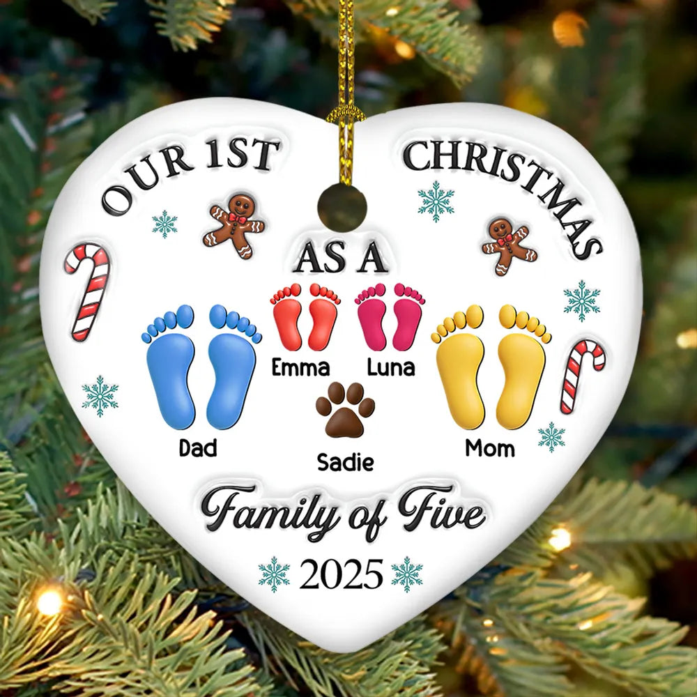 Family Colorful Footprints Our First Christmas - Personalized Ornament - Christmas Gift For Family