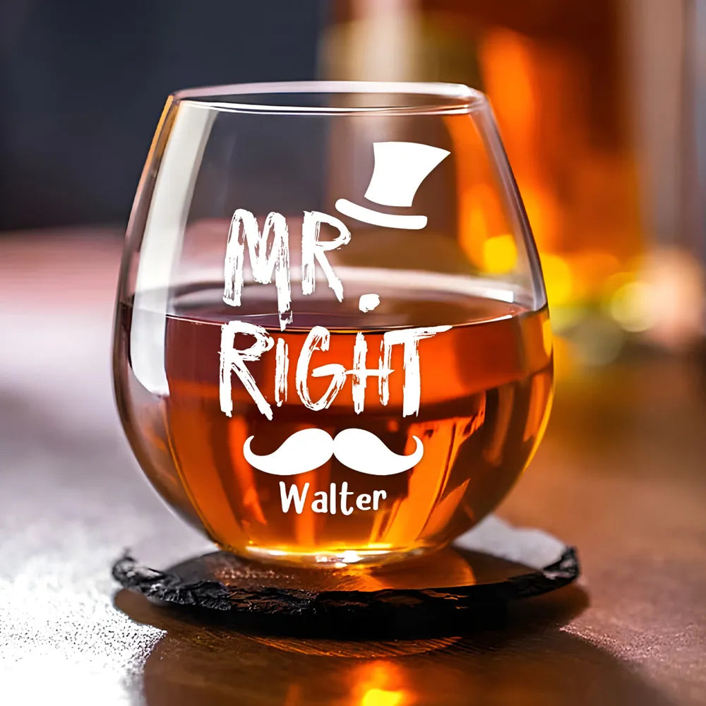 Mr And Mrs Right - Personalized Wine Glass - Valentine's Day Gift, Anniversary Gift For Couple