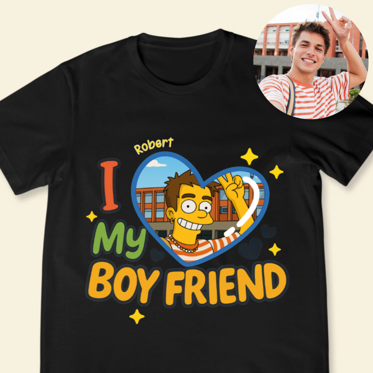 I Love My Boyfriend Simpsonized Portrait Photo - Personalized Apparel - Gift For Couple, Gift For Girlfriend, Gift For Her