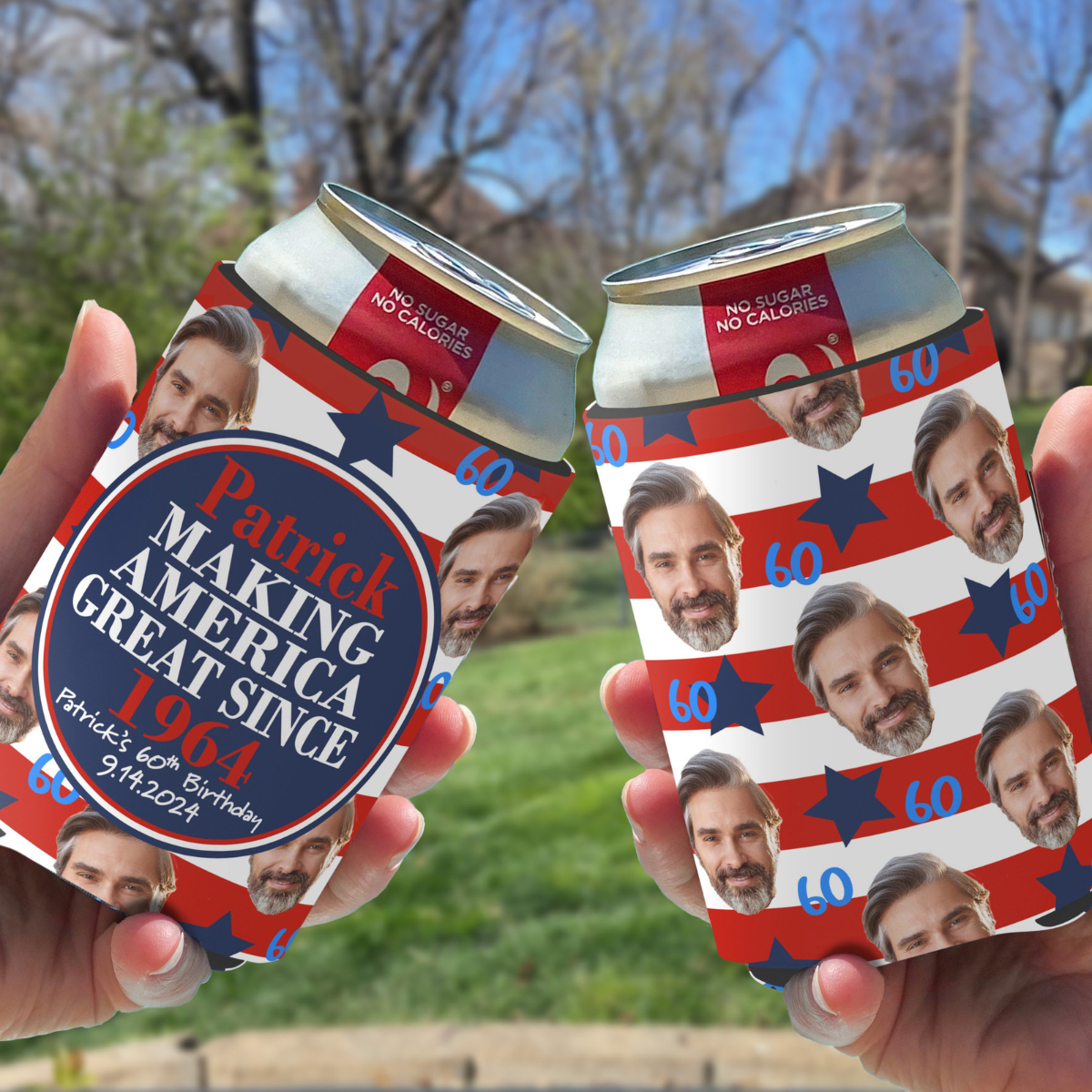 Personalized Photo Birthday Can Cooler, Funny Patriotic Party Favors, I Make America Great Again