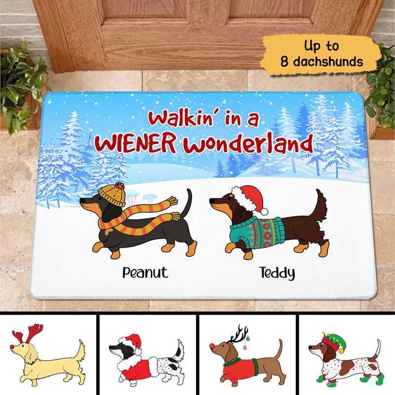 Merry Woofmas Wiener Wonderland Christmas Dachshund Dog - Personalized Doormat - Christmas Gift For Dog Lovers