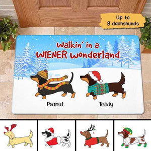 Merry Woofmas Wiener Wonderland Christmas Dachshund Dog - Personalized Doormat - Christmas Gift For Dog Lovers