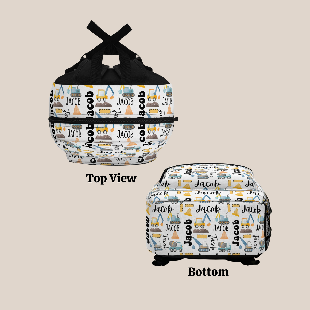 Personalized Construction Truck Backpack, Back To School Bookbag, Custom Name Schoolbag, Birthday Gift