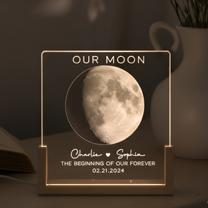 Our Moon Couple Moon Phase - Personalized Desk Name Plate Night Light - Anniversary Gift For Him Gift For Her