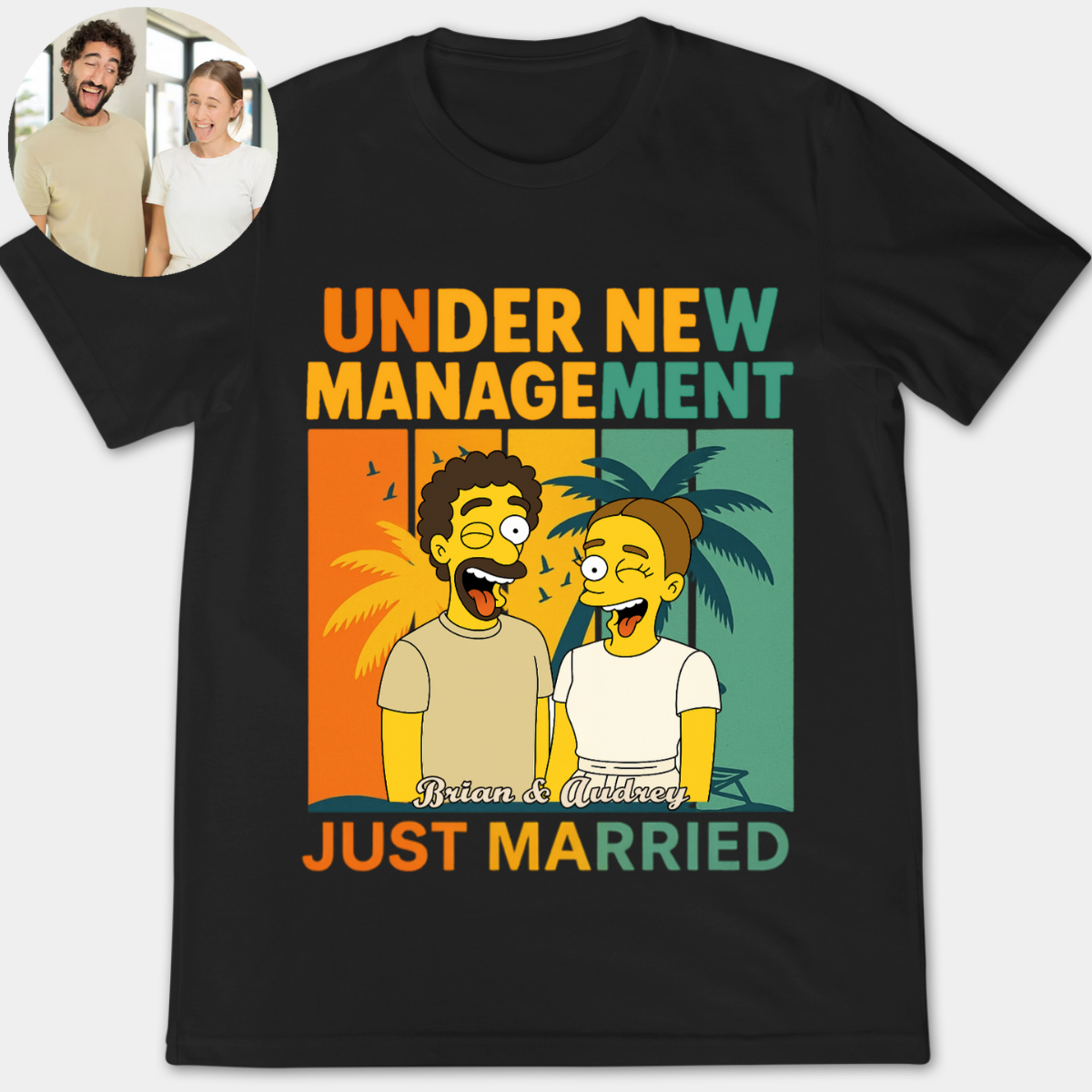 Under New Management Simpsonized Couple Photo - Personalized Apparel - Gift For Couple, Gift For Him, Gift For Her