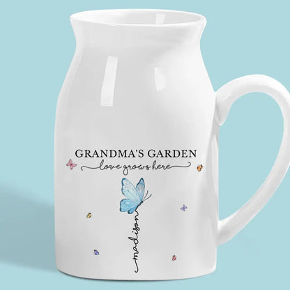 Grandma's Butterflies - Personalized Flower Vase - Birthday Gift For Mom, Grandma