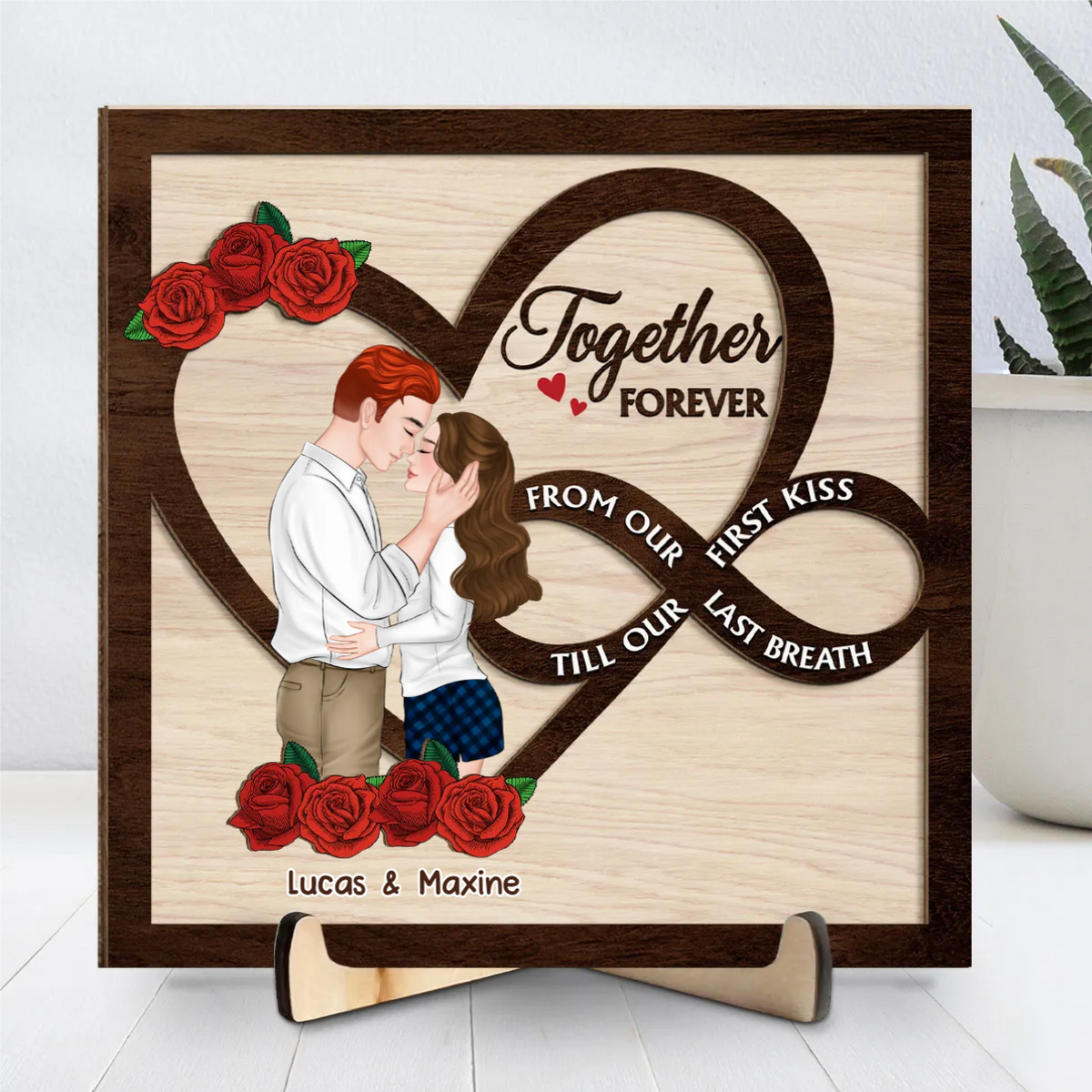 From Our First Kiss Till Our Last Breath - Personalized Wooden Plaque - Valentine's Day Gift For Couple