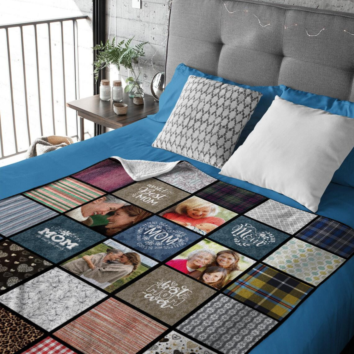 Mother's Day Photo Collage With Pattern - Personalized Blanket - Gift For Mother, Mother's Day, Birthday Gift
