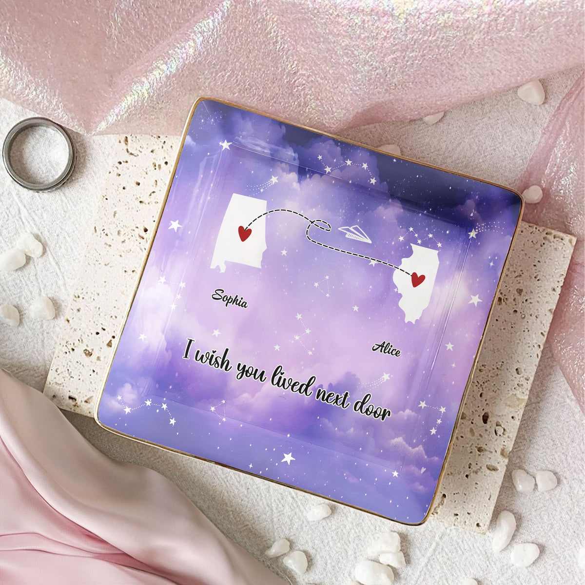 I Wish You Lived Next Door - Personalized Jewelry Plate - Gift For Family, Friends, Besties, Long Distance Gift