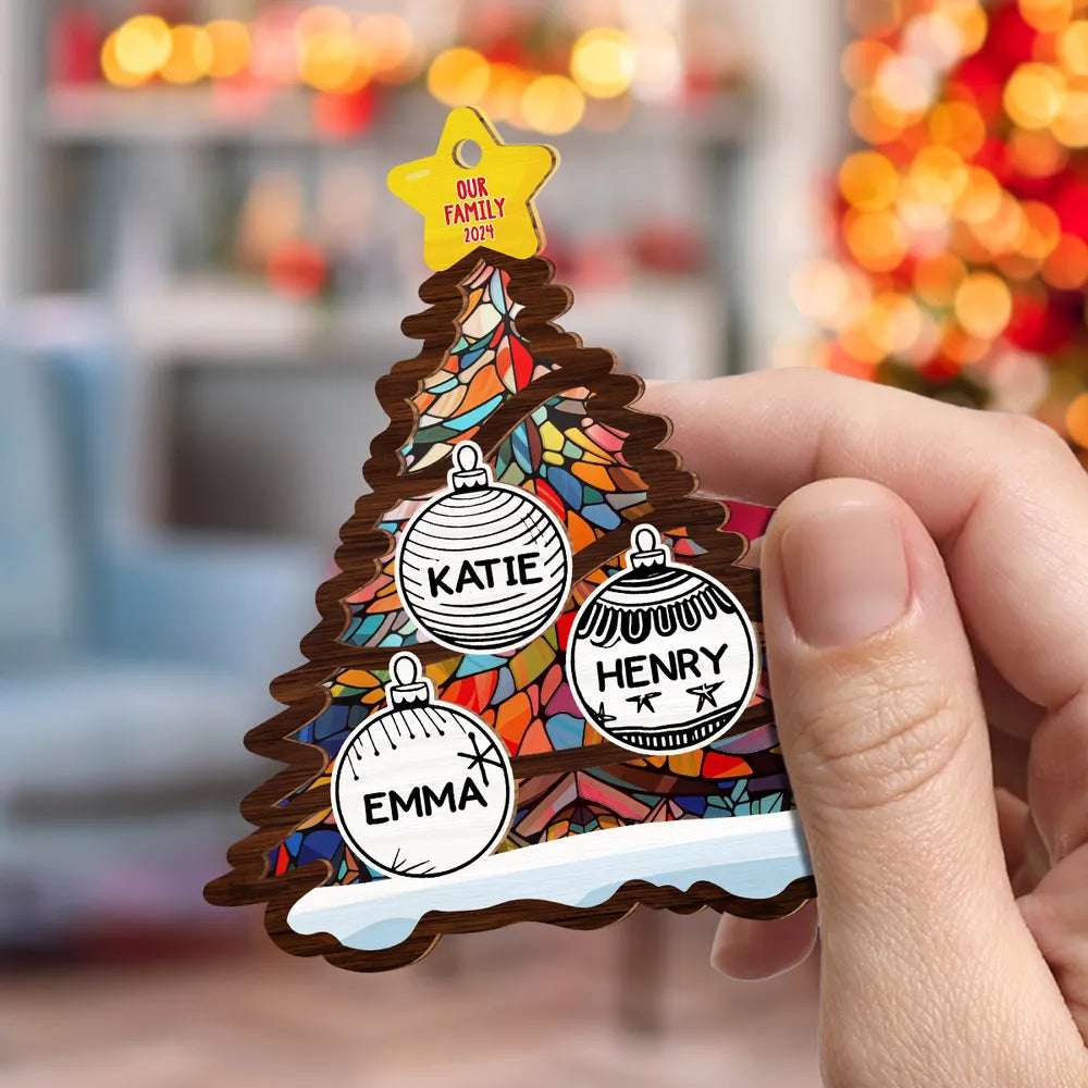 Christmas Tree Custom Family Member's Name - Personalized Crystal Ornament - Gift For Family, Christmas Decor