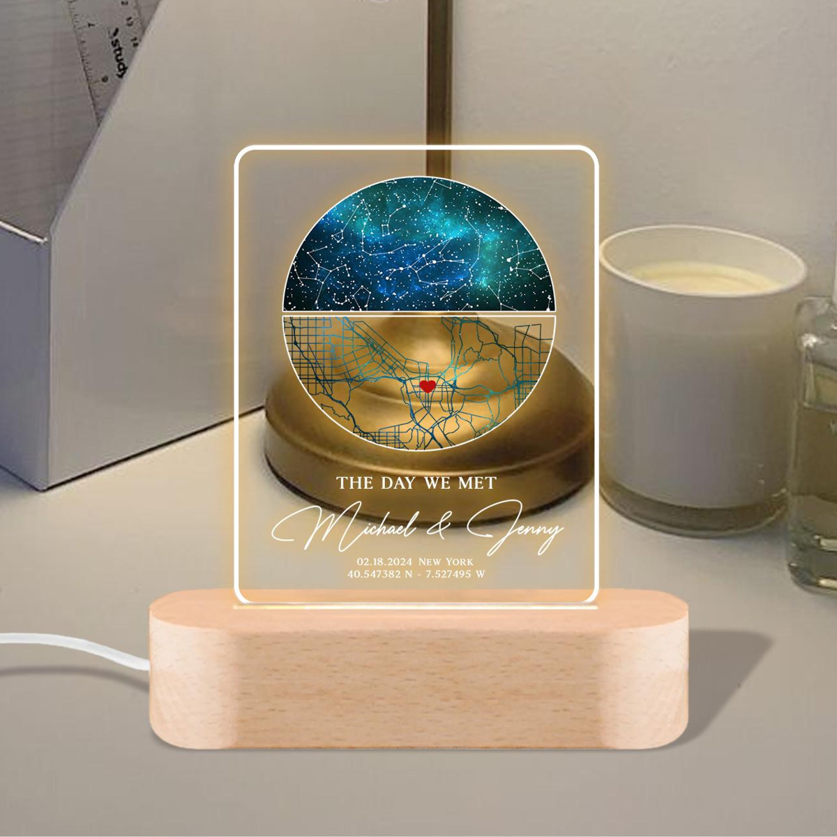 Our First Date Map Night Light, Star Map Night Light, Stars Chart Gift for Boyfriend Girlfriend, Anniversary Gift for Couple