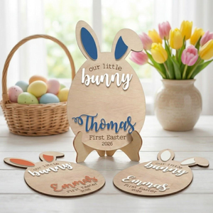 Custom Easter Bunny Footprint Sign, Baby's First Easter Footprint Sign, My First Easter Craft Bunny Footprint Easter Keepsake Board For Baby