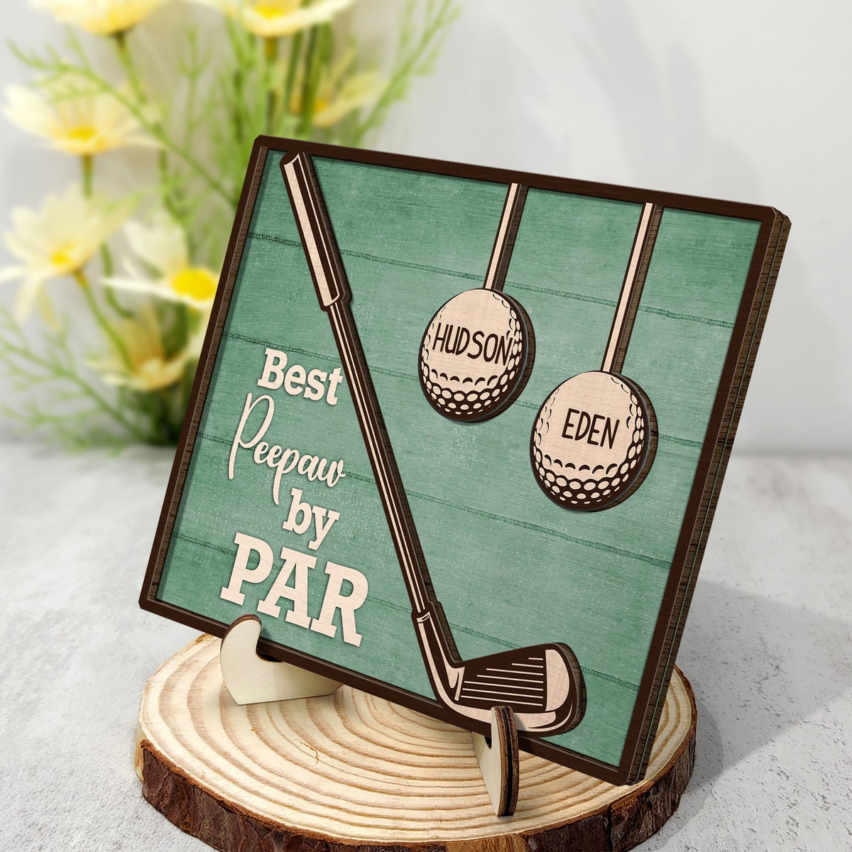 Best Dad Grandpa By Par - Personalized 2-Layered Wooden Plaque - Gift For Father, Grandfather, Golf Lovers