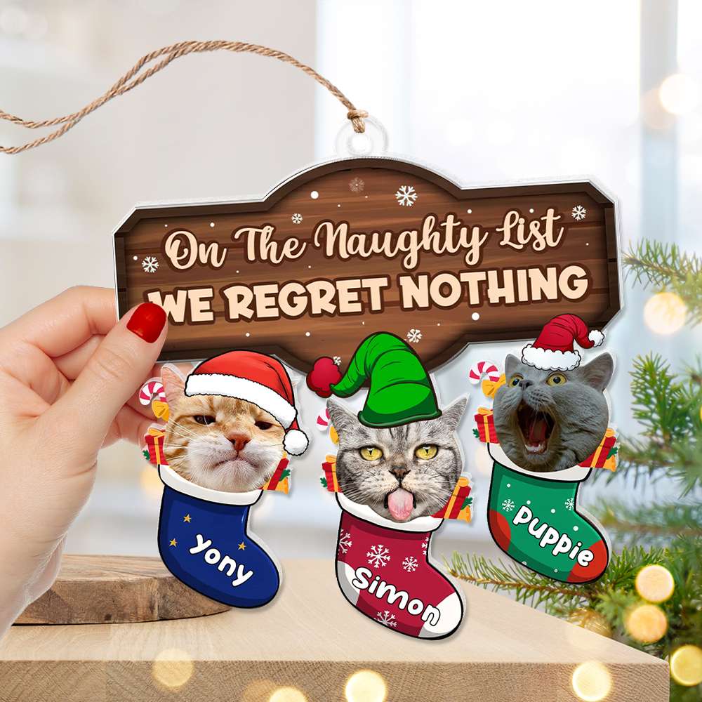 On The Naughty List We Regret Nothing - Personalized Acrylic Ornament - Christmas Gift For Pet Lovers