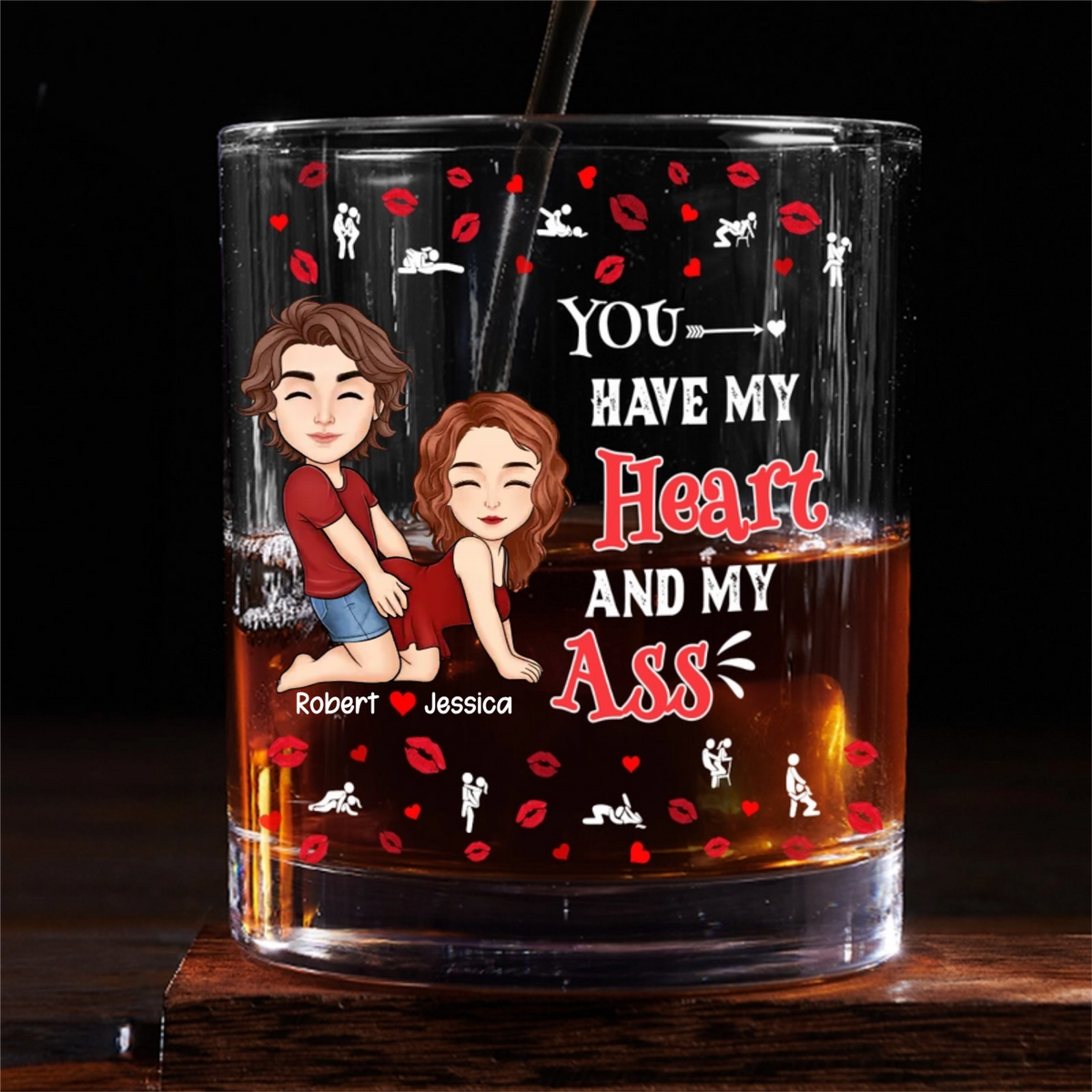 You Have My Heart - Personalized Whiskey Glass - Anniversary Gift, Valentine's Day Gift For Couple