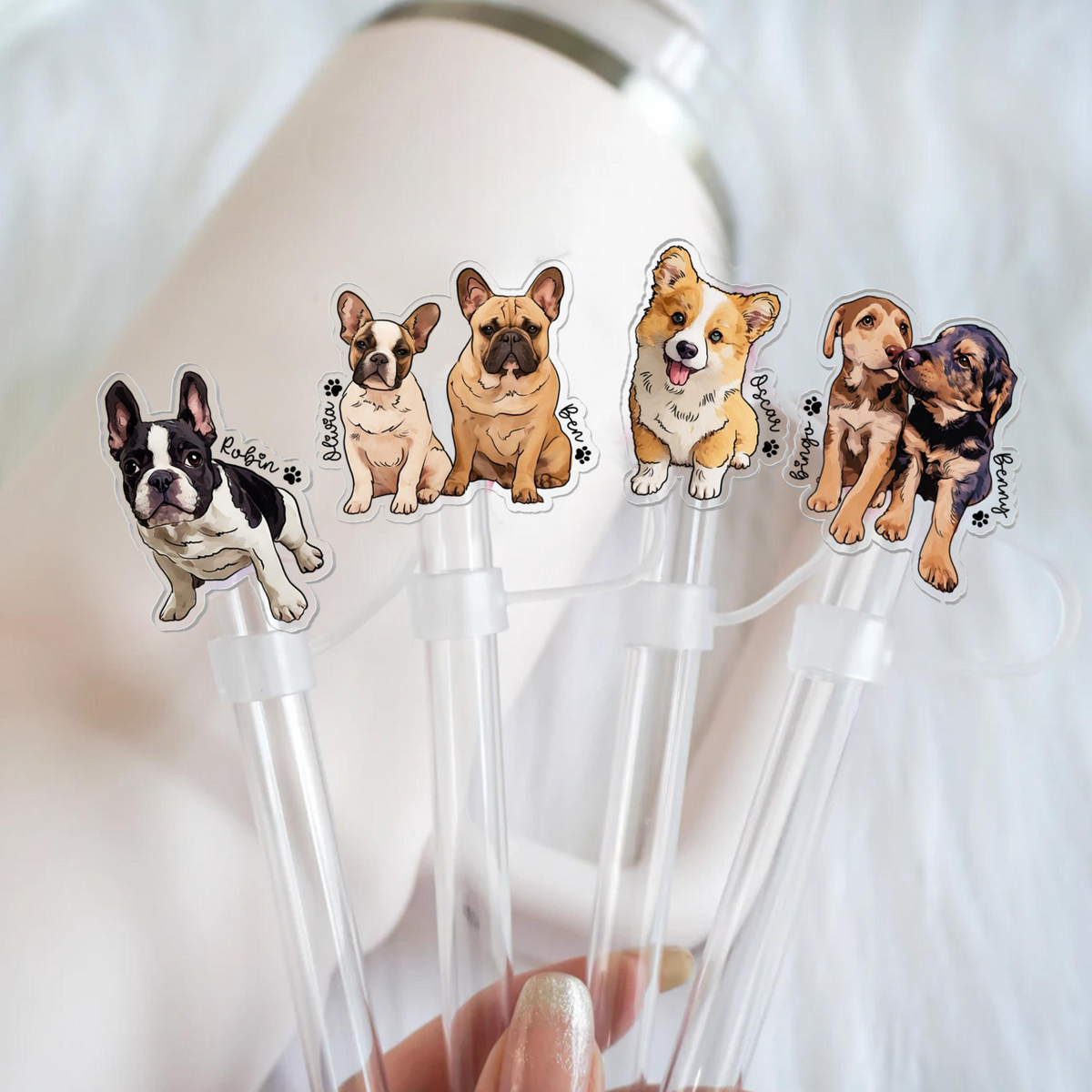 Personalized Pet Lovers Gift, Custom Dog Cat Portrait Straw Topper, Dog Cat Photo Straw Cover, Gift For Dog Mom Cat Mom