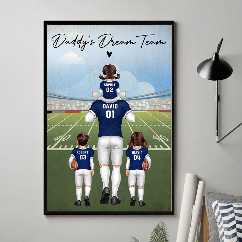American Football Daddy's Dream Team - Personalized Canvas - Gift For Football Dad, Father's Day, Birthday Gift