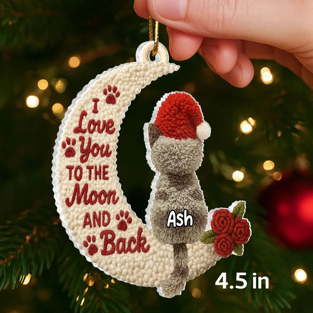 Love My Cats to the Moon and Back Faux Yarn Effect - Personalized Acrylic Ornament - Christmas Gift for Cat Lovers