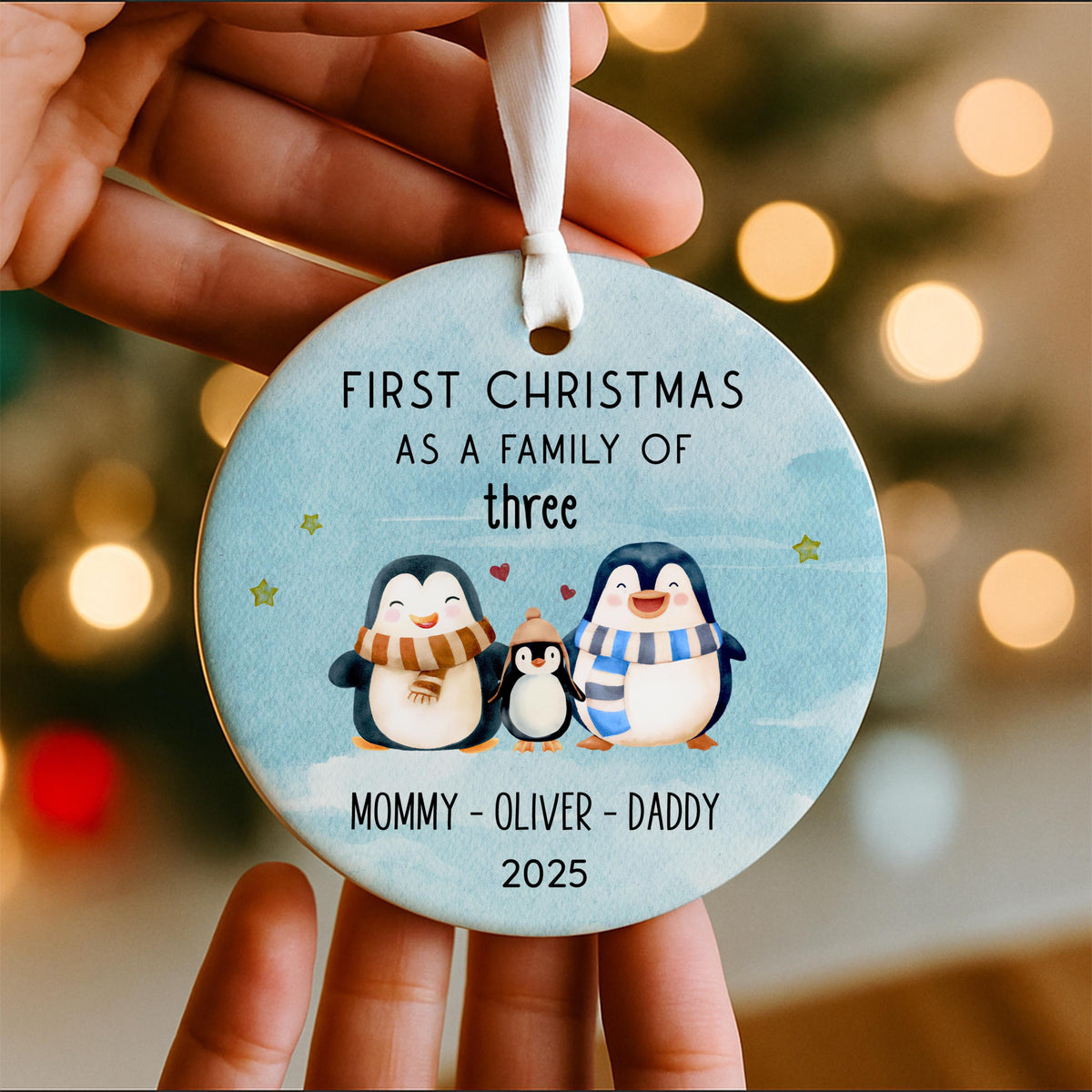 Family of Three Christmas Ornament, Personalized Family Keepsake, New Baby 2025, Christmas Gift For New Mom Dad