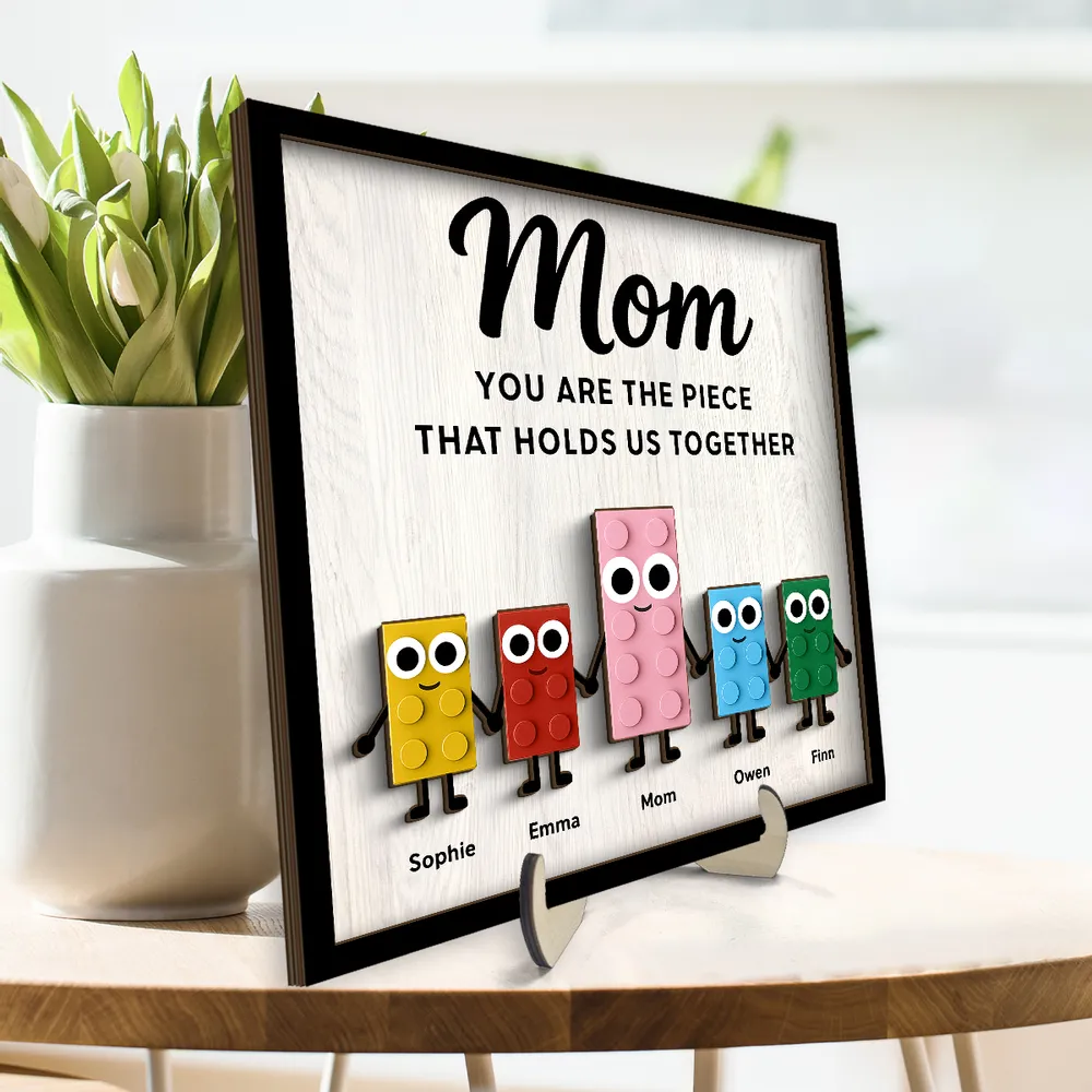 Mom Is The Cutest Piece That Hold Us Together - Personalized Wooden Plaque - Gift For Mom, Mother's Day, Birthday Gift