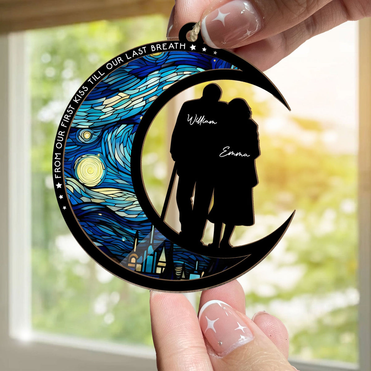 From Our First Kiss Till Our Last Breath - Personalized Suncatcher Ornament - Gift For Couple