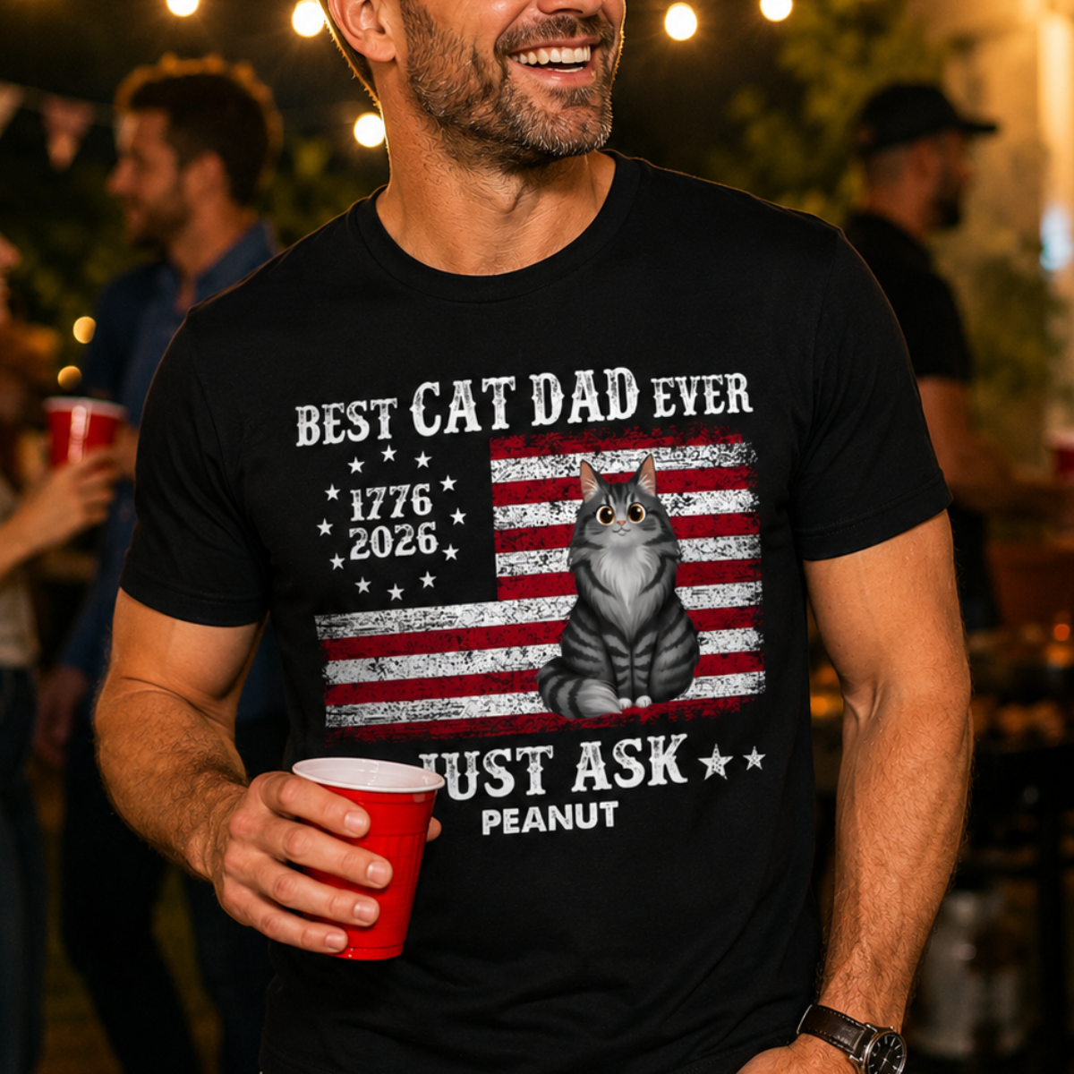 Proud Best Cat Dad Ever Nation Flag 250th Anniversary - Personalized Shirt - Father's Day Gift For Cat Dad, Cat Lovers