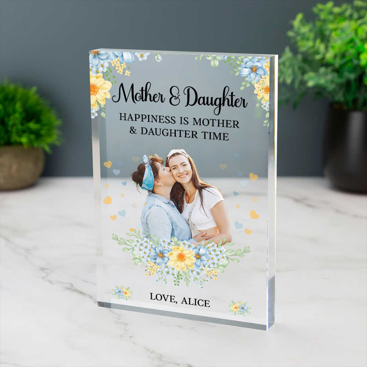 Happiness Is Mother & Daughter Time - Personalized Acrylic Plaque - Gift For Mom, Mother's Day, Birthday Gift