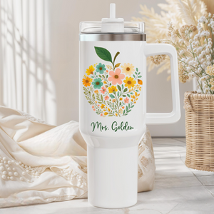 Apple Teacher Tumbler 40oz Personalized Floral Apple Tumbler, Teacher Appreciation Gift, Thank You Teacher Travel Tumbler