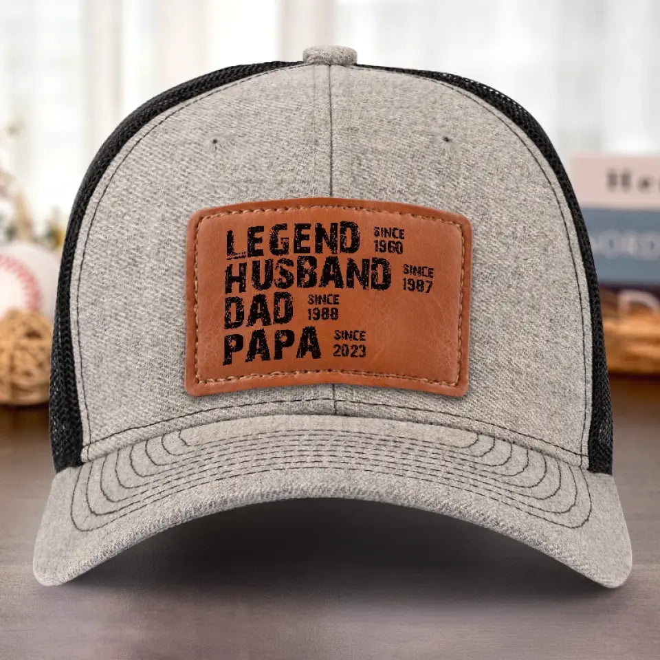 Legend Husband Daddy Papa - Personalized Leather Label Net Hat - Gift For Dad, Grandpa, Father's Day Gift