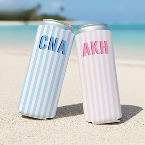 Monogram Bachelorette Slim Can Cooler, Personalized Name Coastal Bach Club Drink Sleeves, Beach Bachelorette Bridal Party Favors