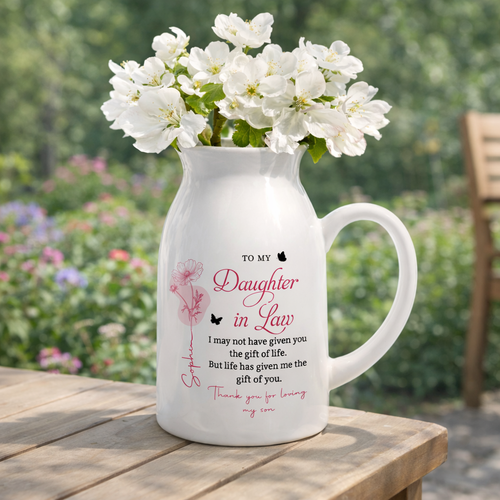 To My Daughter In Law Life Has Given Me The Gift Of You - Personalized Flower Vase - Gift For Daughter In Law, Mother's Day Gift