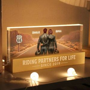 Back View Biker Couple Riding Partners For Life - Personalized 3D LED Night Light - Heartfelt Valentine's Day Gift, Anniversary Gift For Biker Couple