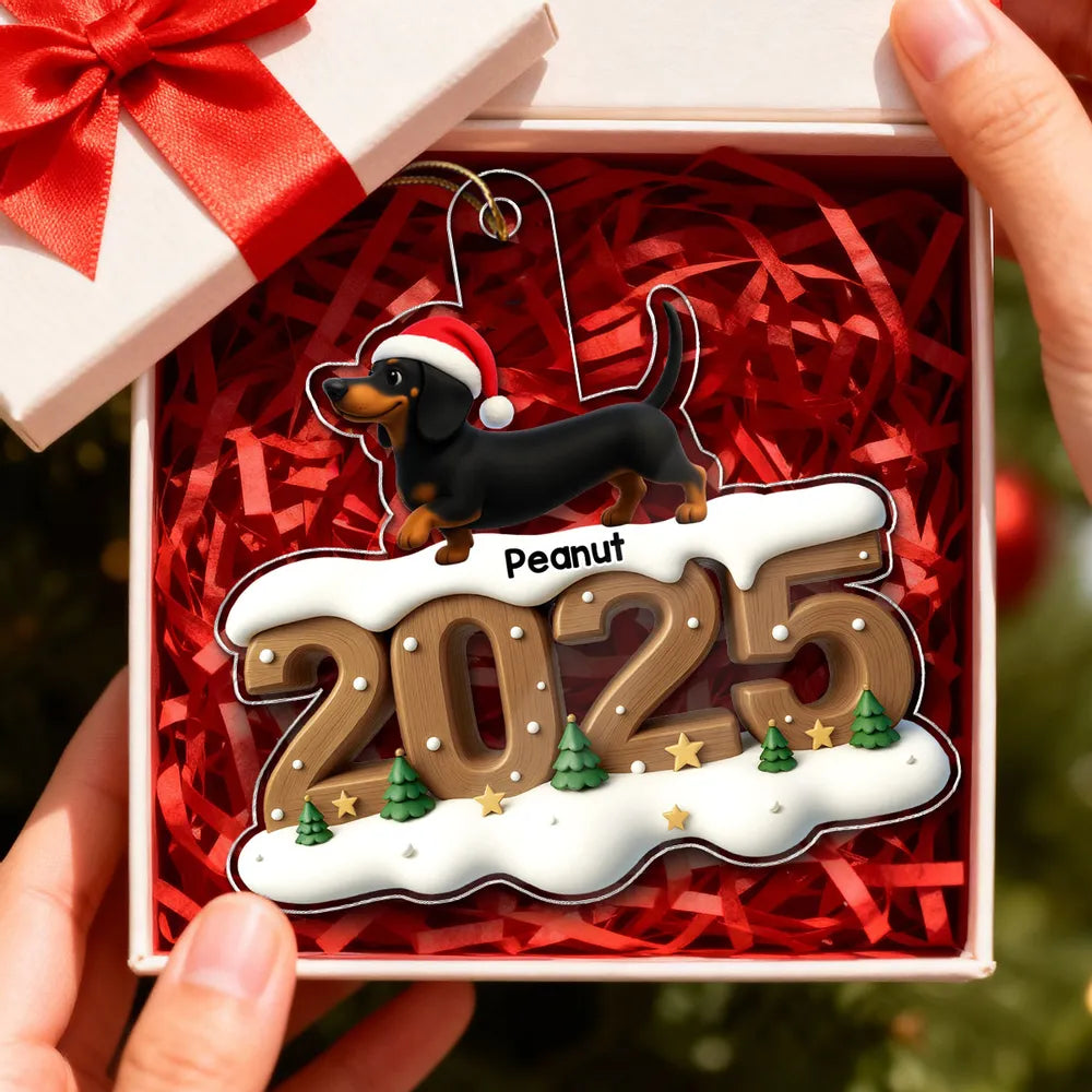 3D Effect Christmas Dachshunds Walking - Personalized Acrylic Ornament - Christmas Gift For Dachshund Lovers