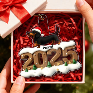 3D Effect Christmas Dachshunds Walking - Personalized Acrylic Ornament - Christmas Gift For Dachshund Lovers