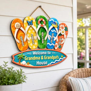 Hello Summer Vibe Welcome To Grandma Grandpa House - Personalized Wood Sign - Grandparents House Summer Decoration