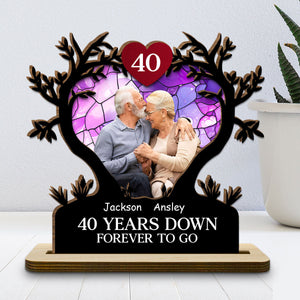 Years Down Forever To Go - Personalized Wooden Plaque With Flat Base - Anniversary Gift, Valentine's Day Gift For Couple
