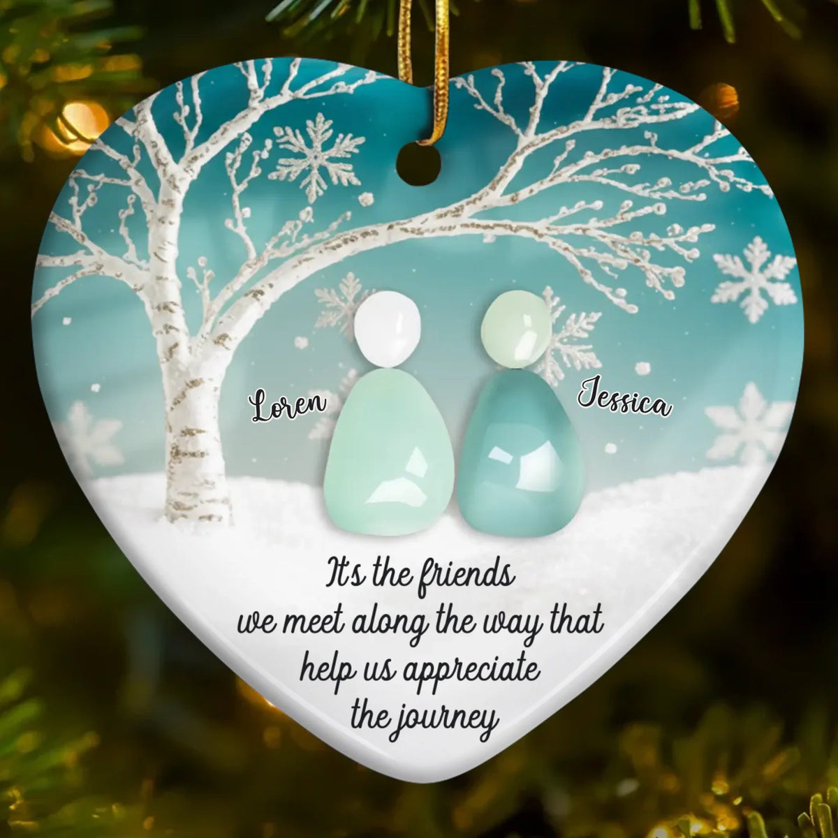 Sea Glass Friends Under Winter Tree - Personalized Ornament - Christmas Birthday Gifts Besties, Sisters