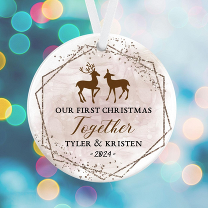 Our First Christmas Together - Personalized Anniversary Deer Holiday Ornament - New Couple Christmas Gift Ornament