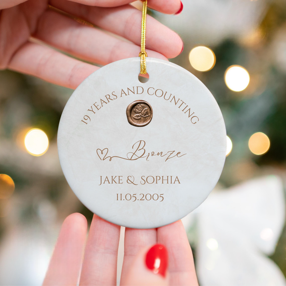 Personalized 19th Anniversary Ornament, Bronze Wedding Anniversary Gift, 19 Year Anniversary Ceramic Ornament, 19 Years Married Gift For Husband Wife